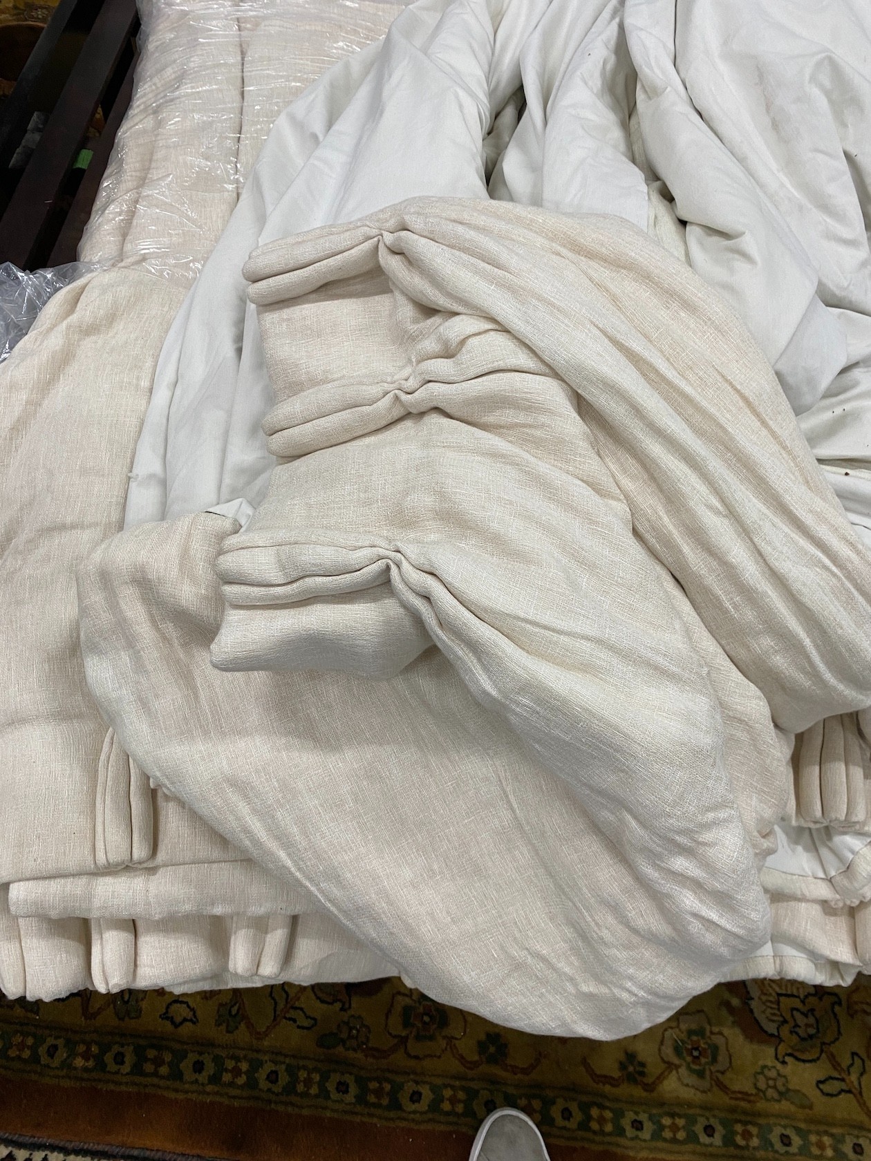 Four off white curtains, fully lined 55% linen 45% cotton, width 310cm, drop 260cm